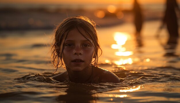 Free photo one child smiling playing in the water generated by ai