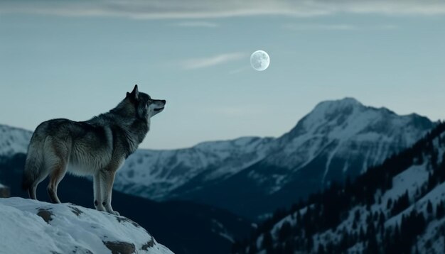 Одна собака стоит в спокойном зимнем пейзаже, созданном искусственным интеллектом