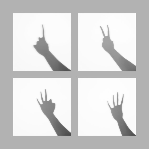 Один-четыре пальца считают знаки рамки тени изолированными на белом фоне