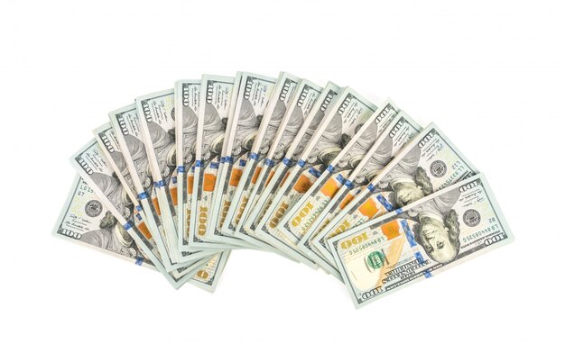 One hundred dollars banknotes on white background