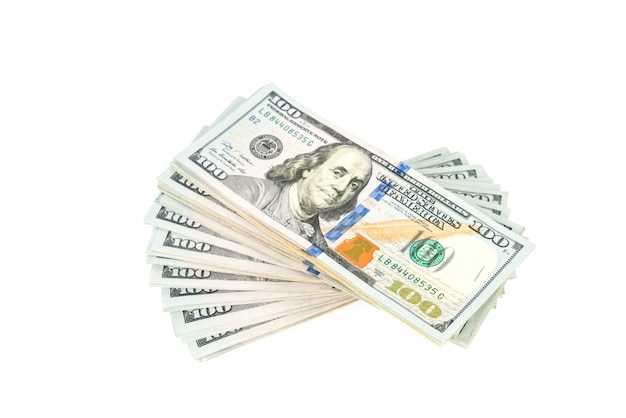 Free Photo one hundred dollars banknotes on white background