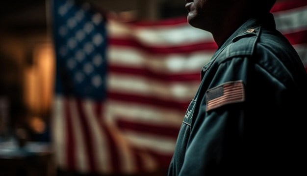 One man holding American flag showing honor generated by AI