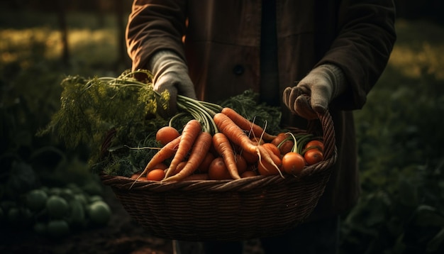 One man holding basket of fresh vegetables generated by AI