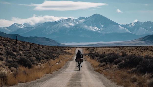 One person cycling through mountain terrain exploring generated by AI