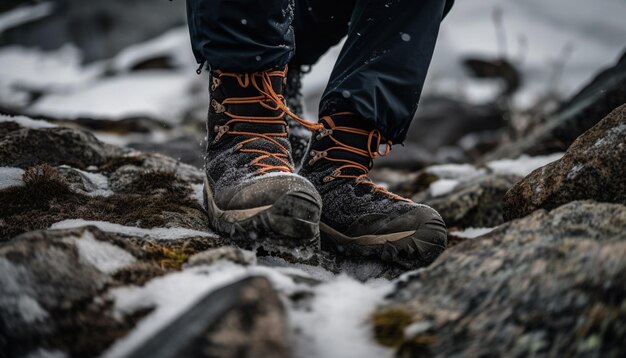 Free photo one person hiking mountain in wet autumn generated by ai