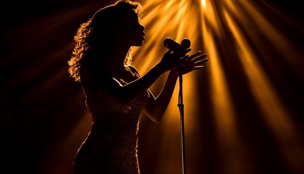 One person singing on stage backlit beauty generated by AI