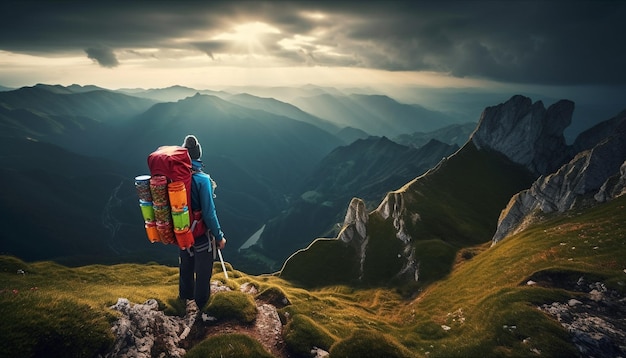 One person standing on cliff achieving success generated by AI