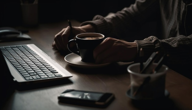 Free photo one person working at table with coffee generated by ai