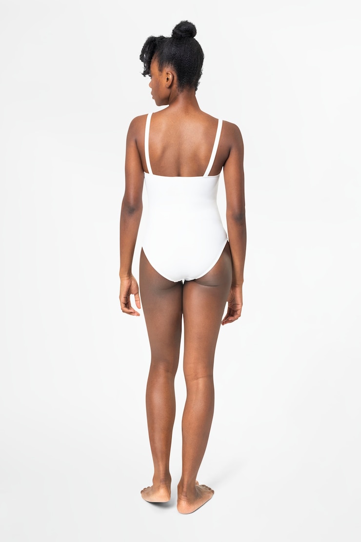 Free Photo one-piece white swimsuit women's summer fashion with design space rear view