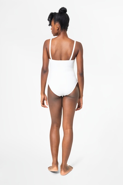 One-piece white swimsuit women's summer fashion with design space rear view