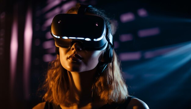 Одна женщина наслаждается игрой-симулятором виртуальной реальности, созданной ИИ