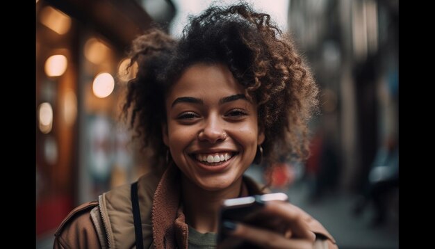 One young adult woman smiling looking at camera generated by AI