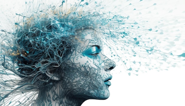 Синий портрет молодой женщины под водой, созданный искусственным интеллектом