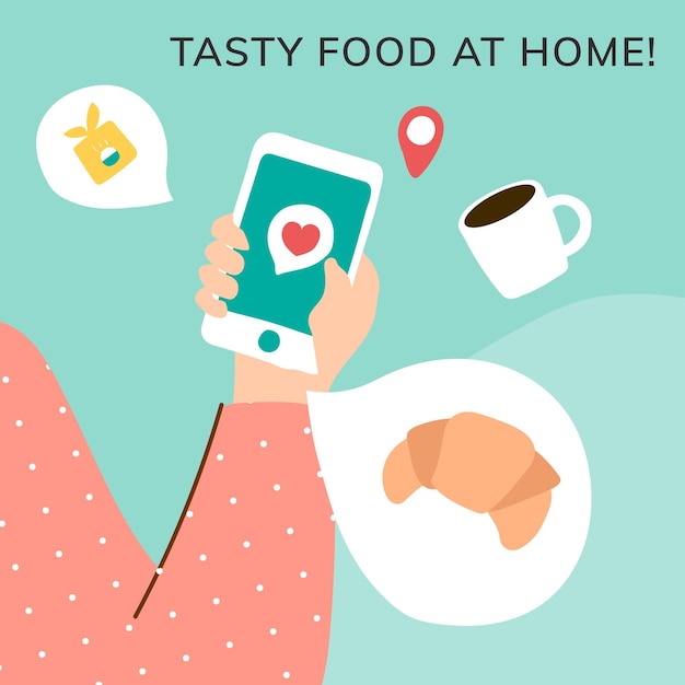 Foto gratuita ordine di cibo online utilizzando l'applicazione per smartphone
