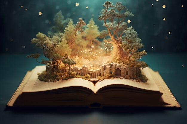 Open book concept for fairy tale and fiction storytelling