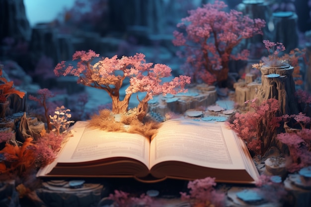 Open book concept for fairy tale and fiction storytelling