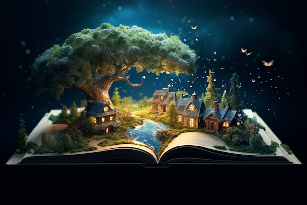 Open book concept for fairy tale and fiction storytelling