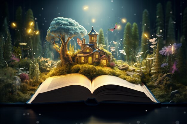 Open book concept for fairy tale and fiction storytelling