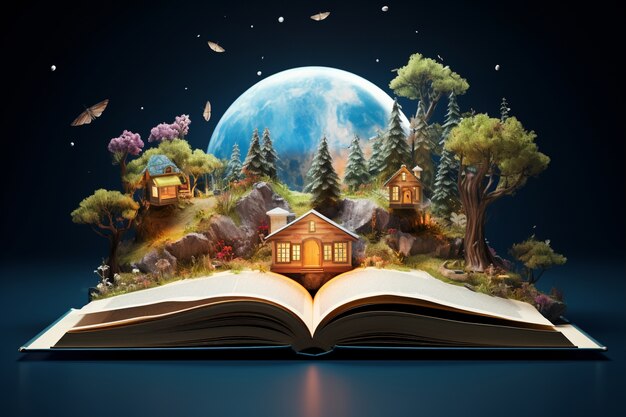 Open book concept for fairy tale and fiction storytelling