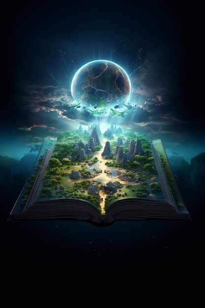 Open book concept for fairy tale and fiction storytelling