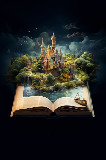 Open book concept for fiction storytelling and fairytale