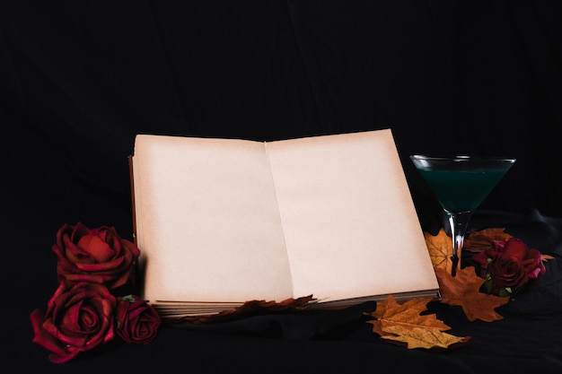 Open book mock-up with roses