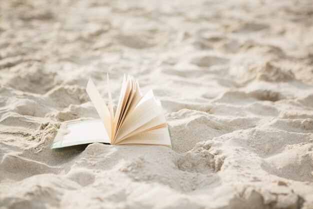 Open book on sand