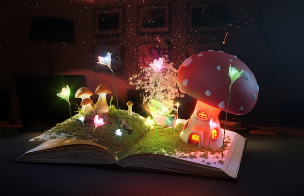 Free photo open book with fairytale scene