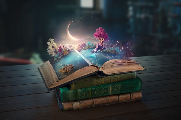 Open book with fairytale scene