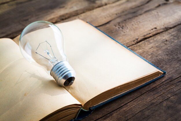 Open book with a light bulb