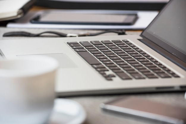 An open laptop on office desk