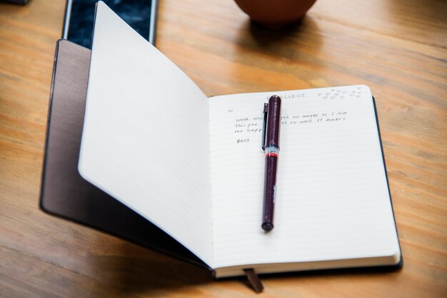 Free photo open leather notebook on a table