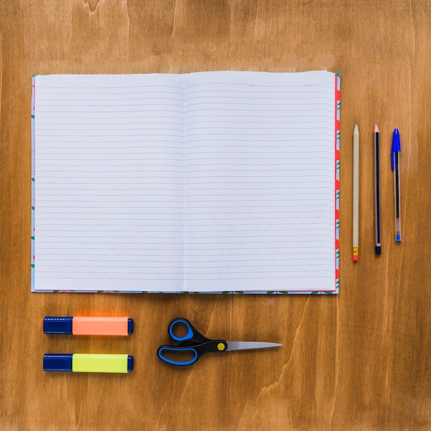 Open notebook on organized desk