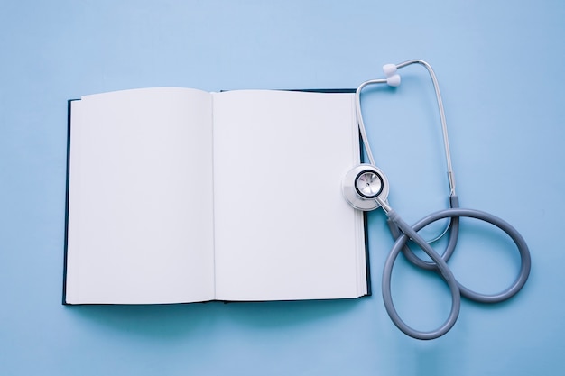 Open notebook with stethoscope