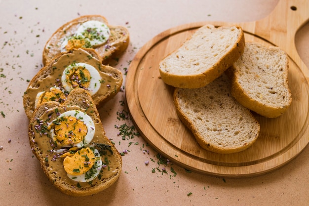 Open sandwiches near bread