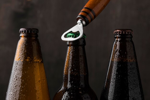 Opener and beer bottles arrangement