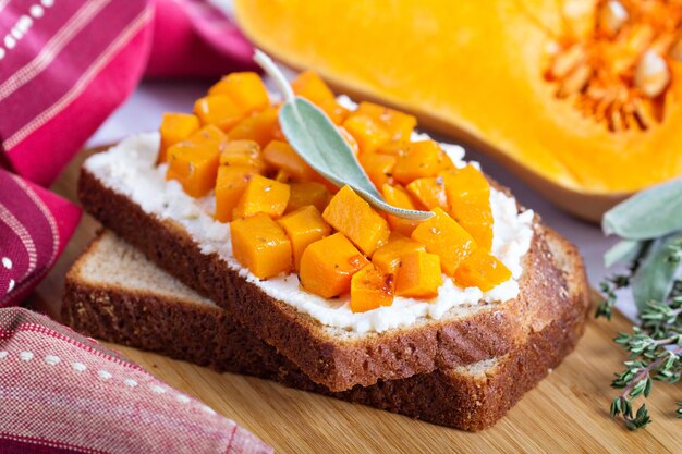 Openfaced sandwich with ricotta and squash