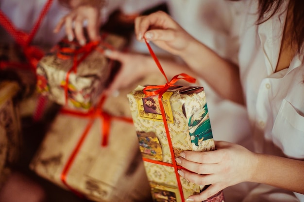 Free photo opening presents close-up