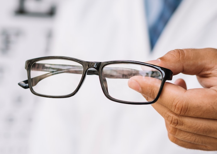Patient trying on new glasses