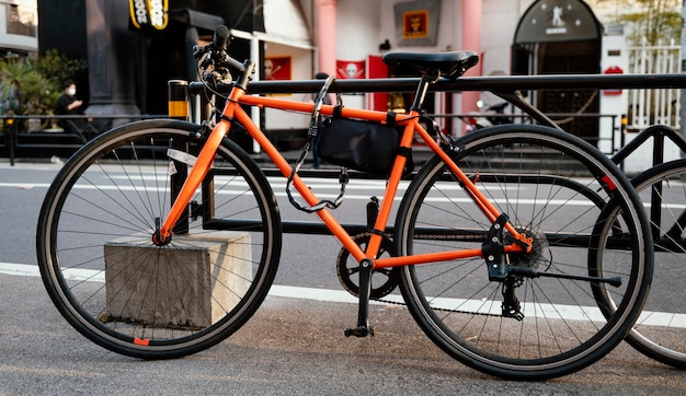 Orange bicycle outdoors