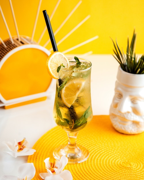 Orange cocktail  with mint  side view