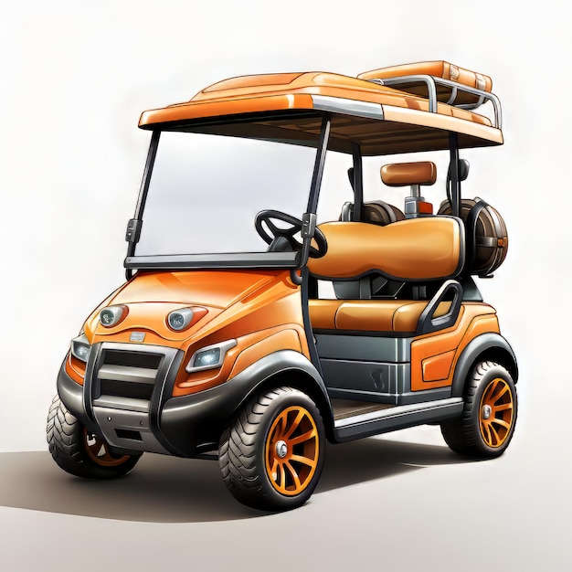 그림자 3D 렌더링과 함께 회색 배경에 오렌지색 전기 골프 카트