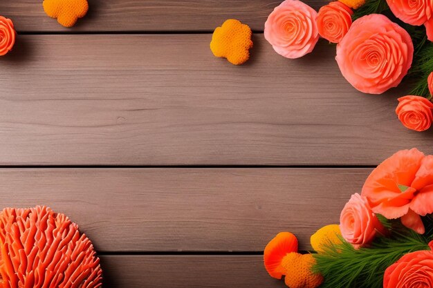 Оранжевые цветы на деревянном столе