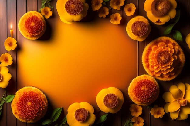 Orange flowers on a wooden table