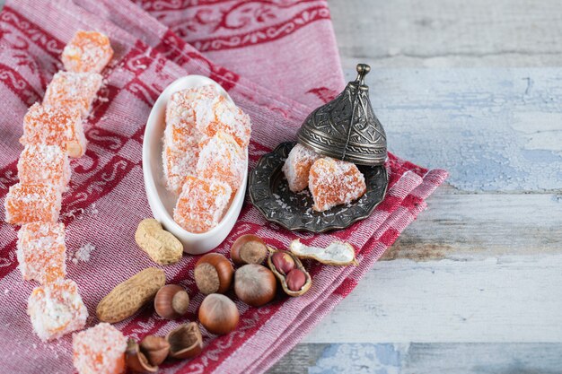 Orange jelly candies and nuts