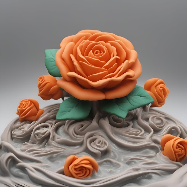 Foto gratuita rosa arancione su una torta con crema 3d illustrazione orizzontale