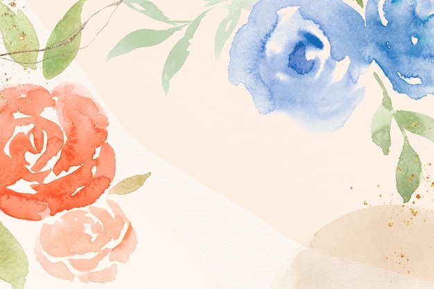 オレンジ色のバラのフレームの背景春の水彩イラスト