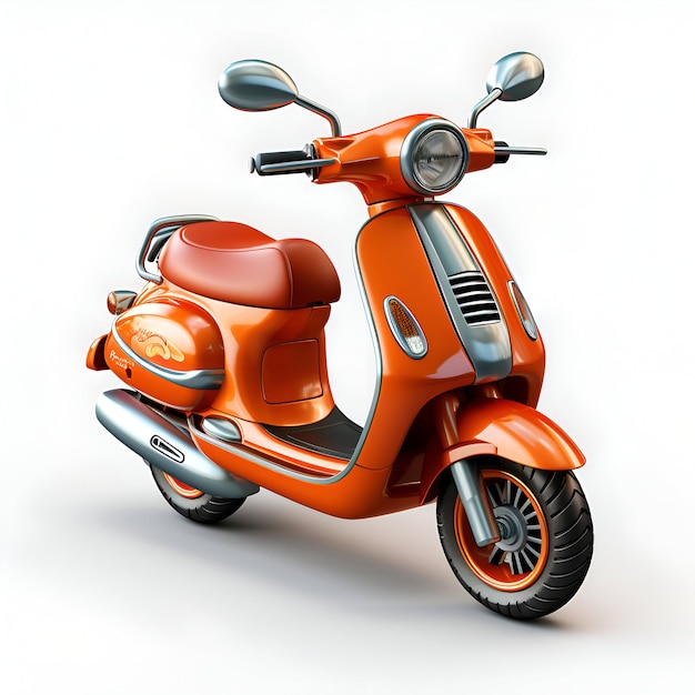 Foto gratuita scooter arancione su sfondo bianco rendering 3d vista laterale