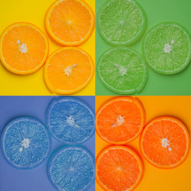 Orange slices in different colors