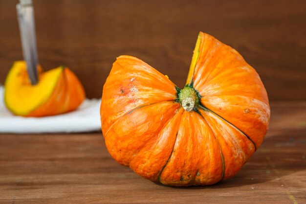 Orange vibrant pumpkin with seeds